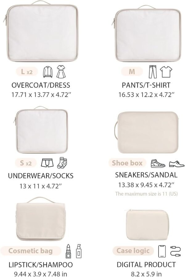 DIMJ Packing Cubes for Travel - 8 Pcs Lightweight Travel Cubes for Packing, Mesh Travel Packing Cubes Travel Packing Organizers with Large Toiletries Bag (Beige) - Image 2