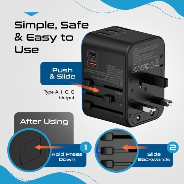 Ceptics Universal Travel Adapter, 35W International Power Adapter with PD & QC 3.0 Dual USB-C, 3 USB Travel Adapter Worldwide, Type I C G A Outlets 110V 220V A/C - EU Euro US UK (11-KU) - Image 5