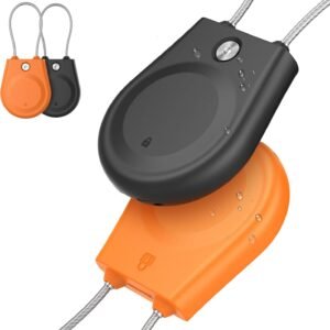 for Apple AirTag Holder, Airtag Lock Case with Wire Cable, IPX8 Waterproof, for Luggage, Key Ring Key Chain Luggage tag Backpack（2 Pack-Orange Black