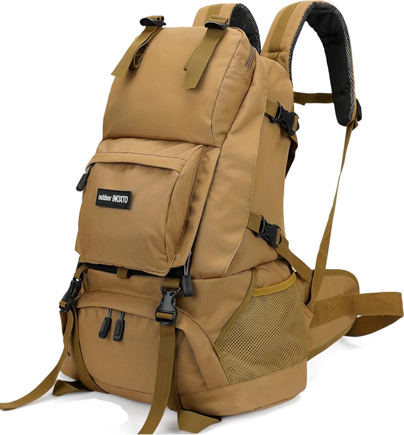 INOXTO 40L Hiking Backpack with Waterproof Rain Cover, Khaki, Unisex