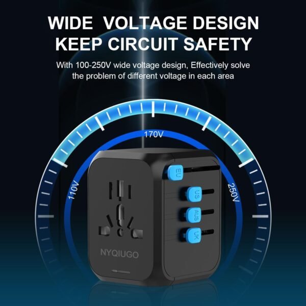 NYQIUGO Universal International Power Travel Plug Adapter with 3 USB Ports (1 USB C), Worldwide Plug Adaptor Wall Charger for USA to Europe UK France Germany Spain Ireland Australia (Type C/G/A/I) - Image 6