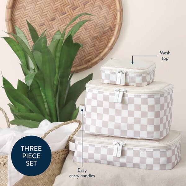 Itzy Ritzy Packing Cubes for Travel – Set of 3 Packing Cubes or Travel Organizers; Each Cube Features a Mesh Top, Double Zippers and a Fabric Handle (Checkerboard) - Image 2