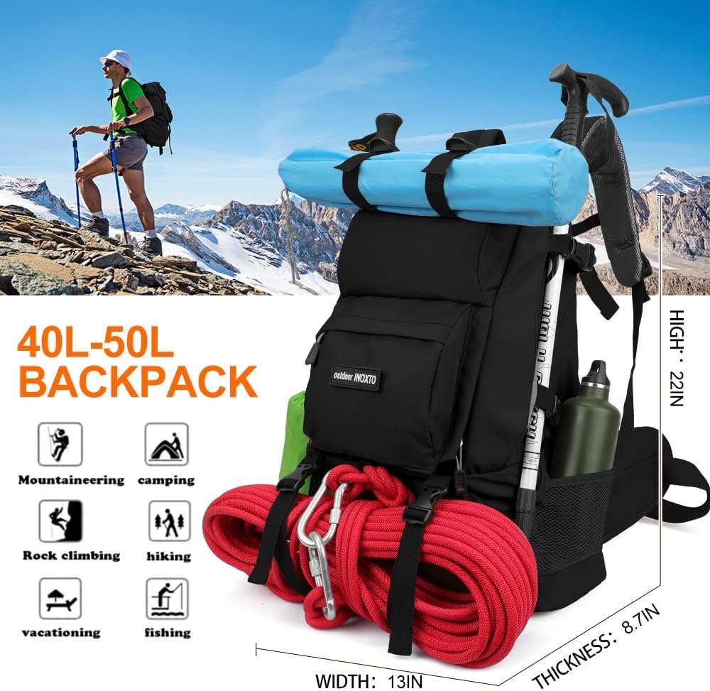 INOXTO 40L Hiking Backpack, Camping Backpack with Waterproof Rain Cover for Men, Outdoor Sport Travel Daypack for Climbing (Black) - Image 5