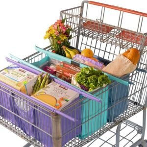 X-Large Lotus Trolley Bags for Shopping Carts – Set of 3 Club Store Reusable Shopping Bags, Grocery Bags with Insulated Cooler & Egg/Wine Holder, Foldable, Washable Cart Bags, Grocery Tote Bags