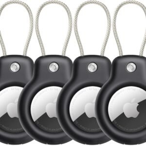 for AirTag Holder Case with Keychain, Air Tags-4 Pack for Apple Air Tag Holder with Wire Cable Lock Key Ring Chain Air Tagholder Accessories for GPS Item Tracker Kids,Keys,Luggage