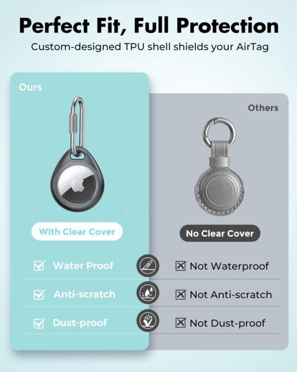 UNBREAKcable Holder for Apple AirTag -4-Pack–[Easy to Install] [All-Round Protection][Anti-Scratch] Heavy-Duty 304 Stainless Steel Keychain with Durable TPU Case for Backpacks/Pets/Luggage - Image 6