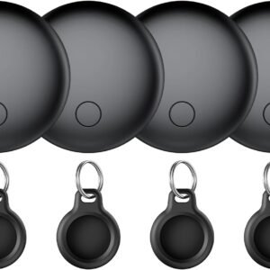 Air Tracker Tags 4-Pack, Item Finders Work for Apple Find My APP(iOS Only) Tracker Tags for Keys, Luggage, Backpack etc,Replaceable Battery Last 1 Year, IP67 Waterproof with Holder Keychain, Black