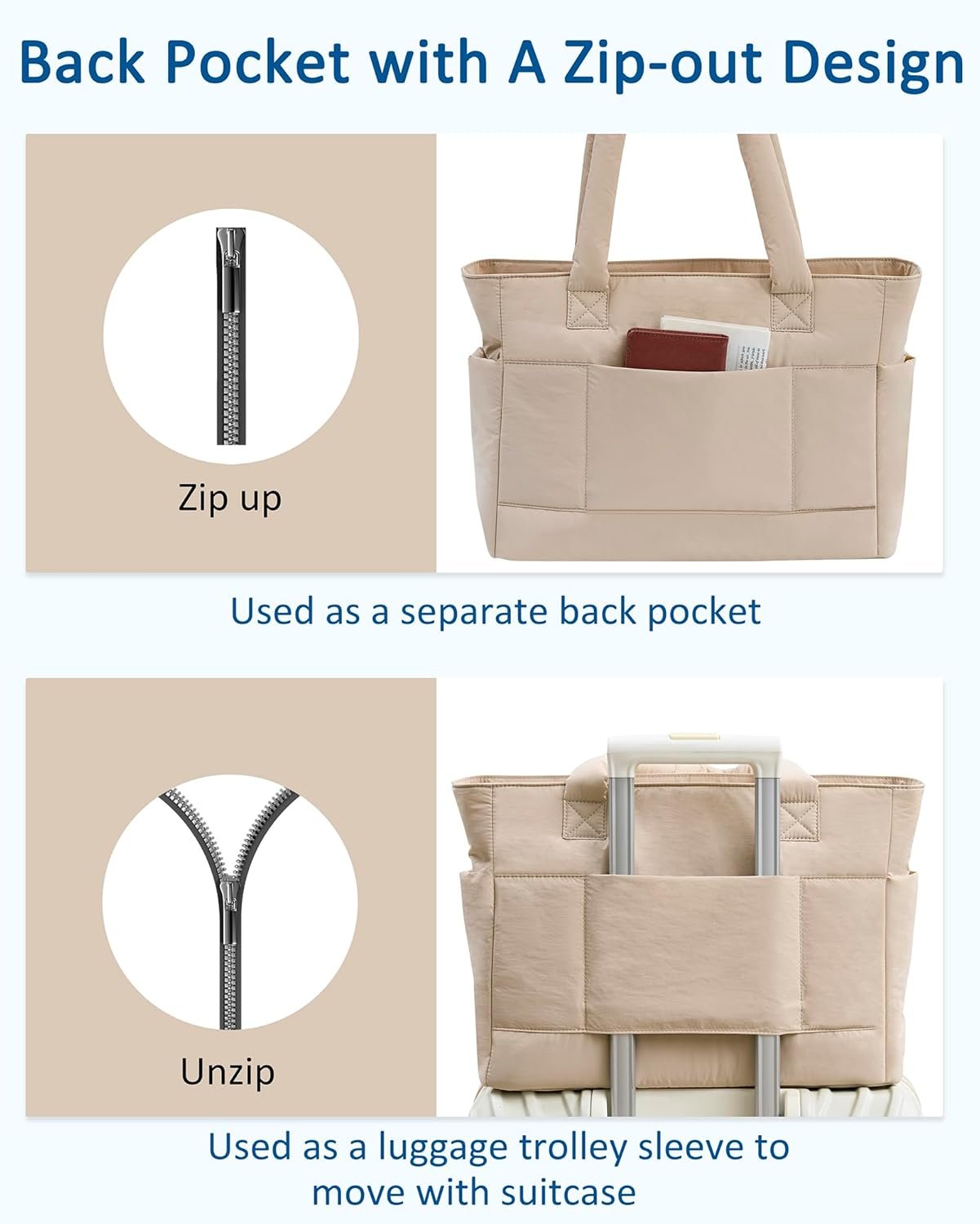 Puffer Tote Bag, Work Bags for Women with Laptop Compartment, Travel Tote with Luggage Sleeve, Quilted Bag for School - Image 4