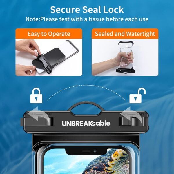 UNBREAKcable Waterproof Phone Pouch-2 Pack IPX8 Waterproof Phone Case for iPhone 16 15 14 13 12 11 Pro Max & Samsung S25 S24 S23-Dry Bag & Travel Essentials for Beach, Pool, Kayak & Cruise-7" Black - Image 6