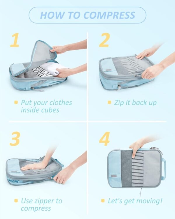 BAGSMART 6 Set Compression Packing Cubes - Lightweight Travel Essentials, Durable Luggage Organizer - Image 5