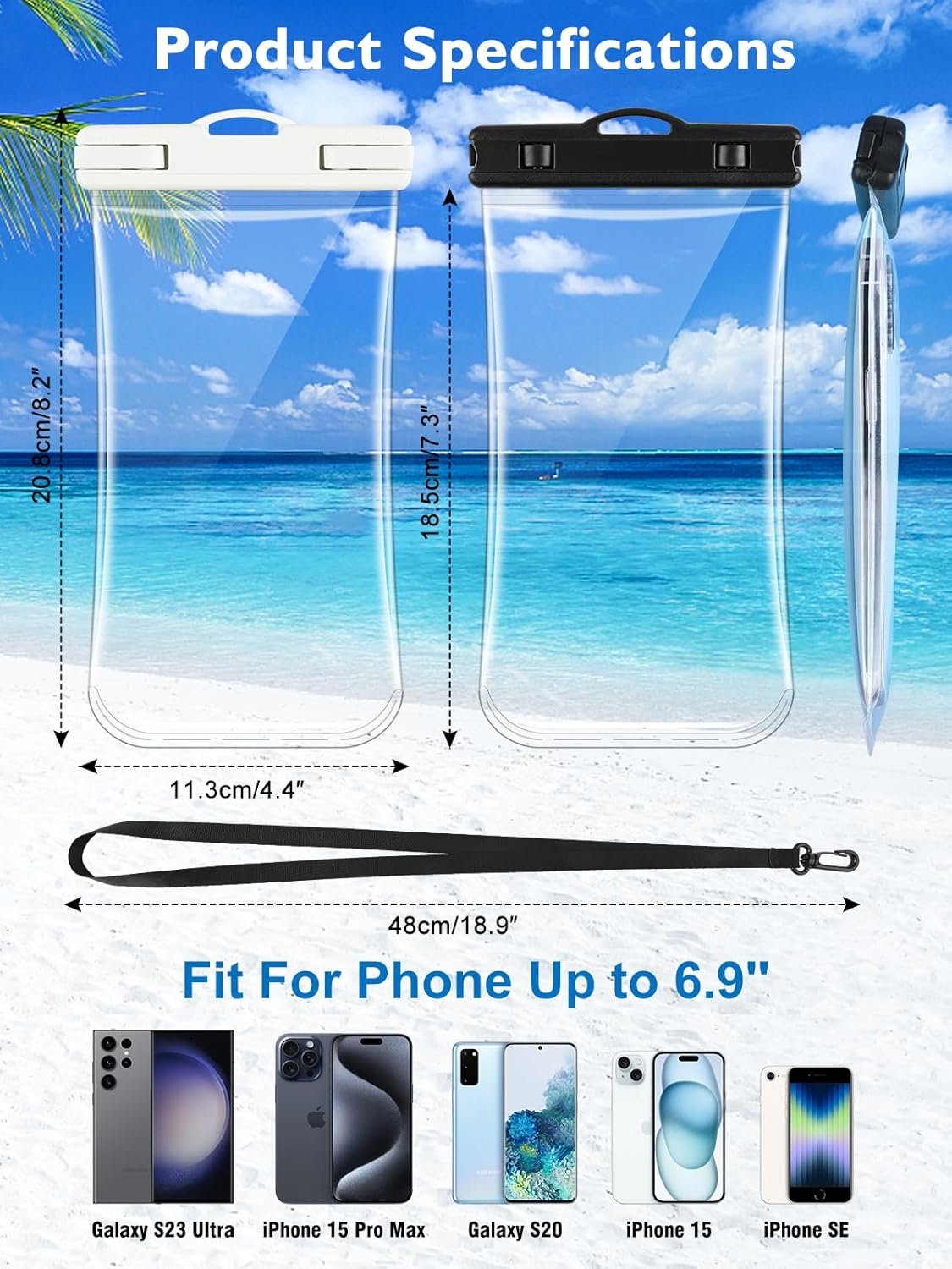 2 PCs Waterproof Phone Pouch, Clear Waterproof Phone Case for iPhone 15 Pro Max 14 13 12 11 Plus Samsung Up to 6.9'', 3D IPX8 Water Proof Cellphone Dry Bag for Snorkeling Swimming Pool Beach - Image 3
