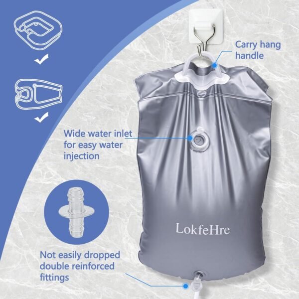 Bedside Shower Water Bag - 2.5 GL Portable Water Shower Bag For Hair Washing In Bed. Use with Inflatable Shampoo Basin, Inflatable Hair Washing Basin, Inflatable Bathtub For Elderly (Silver) - Image 5