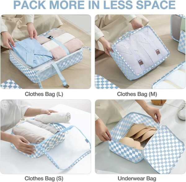 8 Set Packing Cubes for Suitcases,Packing Cubes with Shoe Bag, Cosmetics Bag, Clothing Bag, Accessories Bags Packing Cubes for Travel Luggage Organizer Women Men(Blue Checkered) - Image 4