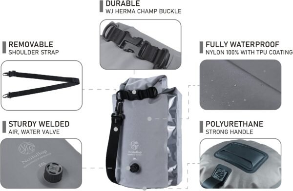Washbag Portable Washing Machine - 15L Fully Waterproof Dry Bag - Lightweight Compact Nylon Washing Machine - Portable Manual Clothes Washer Laundry Bag (Gray) - Image 7