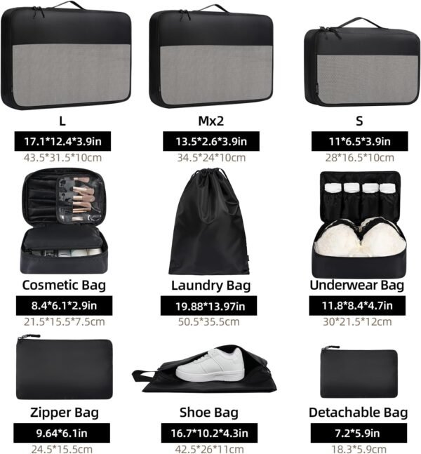 BAGAIL 8 Set/9 Set Packing Cubes Luggage Packing Organizer for Travel, Suitcase Packing Bags for Travel Accessories - Image 2