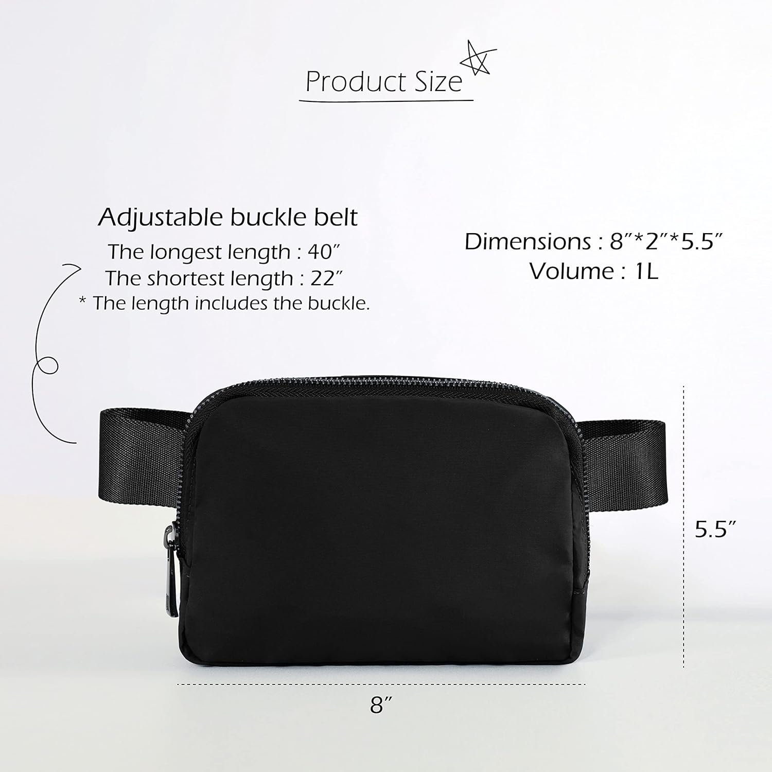ODODOS Unisex Mini Belt Bag with Adjustable Strap Small Fanny Pack for Workout Running Traveling Hiking, Black - Image 3