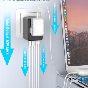 Universal Travel Adapter, 5-Port 6.0A 30W International Power Adapter with 3 USB-C, 2 USB-A Ports & 1 AC Outlet, Global Travel Essentials, European Travel Plug Adapter for Over 200+ Countries
