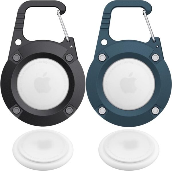 for AirTag Holder 2 Pack,Ultra-Durable Apple AirTag Keychain Case with Carabiner,Waterproof AirTag Holder for Luggage,Keys,Backpack,Car,Bags,Kids(Black&Dark Blue) - Image 2