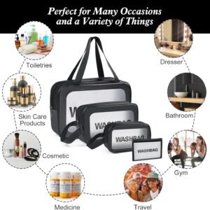 YuanCheng 4pcs PU Leather Portable Toiletry Bags with Handle, Translucent Waterproof travel Make up Bags for Women, Large Capacity Travel Cosmetic Bags