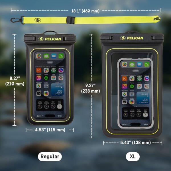Pelican Marine - IP68 Waterproof Phone Pouch (XL Size) Floating Waterproof Phone Case - Beach Cruise Ship Travel Essentials - Works with All Phones - Detachable Lanyard - Black/Hi-Vis Yellow - Image 6