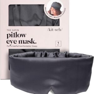 Kitsch Satin Sleep Mask – Eye Mask for Sleep, Softer Than Silk Satin Sleeping Mask Blindfold and Sleep Masks for Women and Men, Eye Care Travel Essentials – Charcoal Black