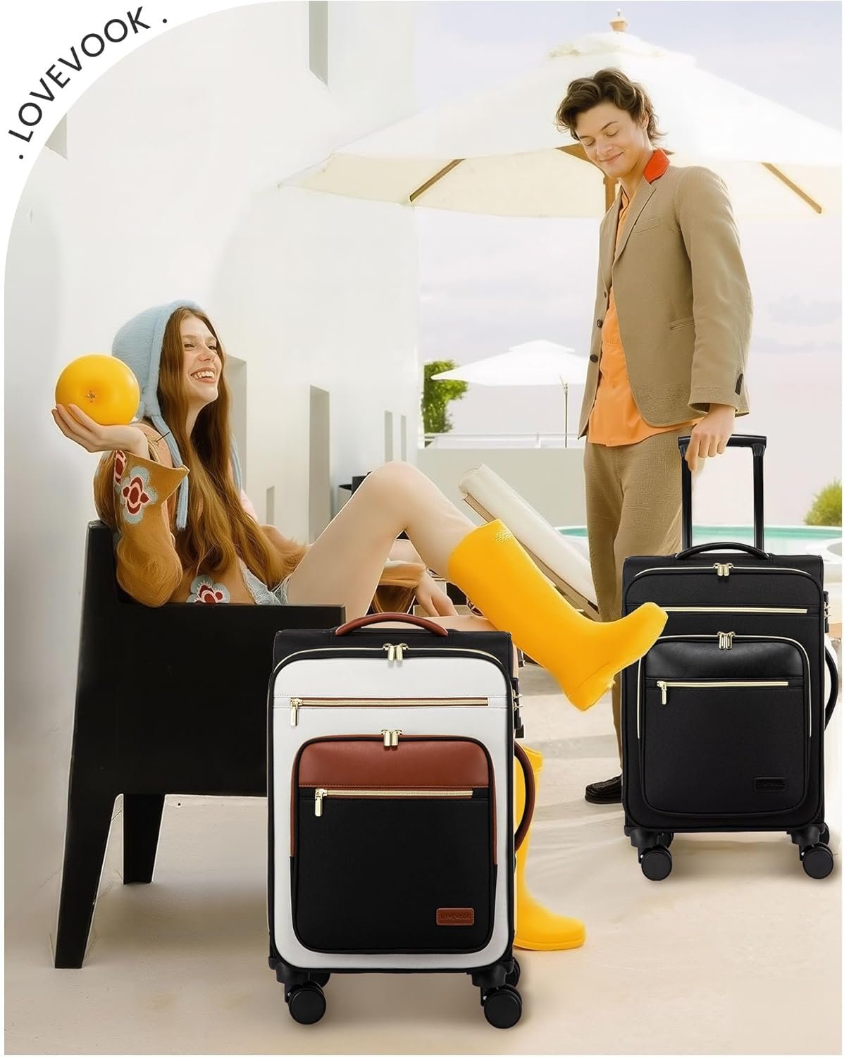 LOVEVOOK Carry on Suitcase 22x14x9 Airline Approved,20 inch Lightweight Waterproof Suitcases with 360° silent swivel wheels, TSA Lock and Compartment, Large Capacity travel Suitcase Black-White-brown - Image 8