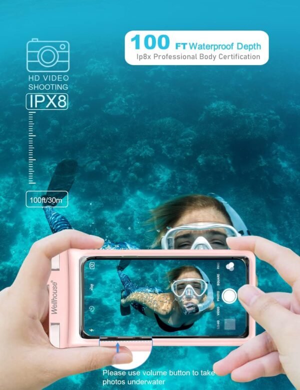 wellhouse Waterproof Phone Pouch Waterproof Phone Case for iPhone 16 15 14 13 12 Pro Max XS Samsung Blue & Pink7.0 | IPX8, 3D Cellphone Dry Bag, Beach Essentials, 2 Pack, 7 inch - Image 4