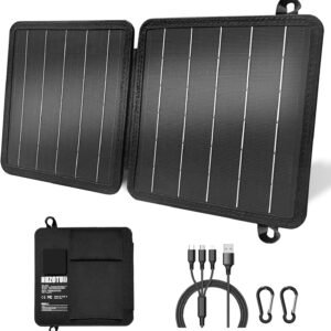 10W Portable Solar Charger,Small Foldable Solar Panel with USB-C USB-A Outputs Compatible with Cell Phone Tablet, IP65 Waterproof for Camping, Power Bank, Smartwatch