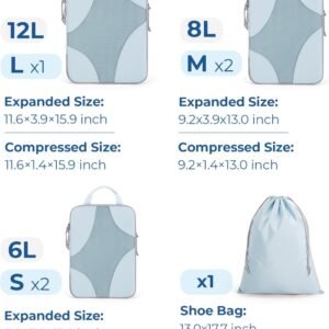 BAGSMART Compression Packing Cubes for Travel, Compressible Luggage Organizer for Cruise Ship, Lightweight Travel Essentials 6-Pack 1L+2M+2S+1Shoe Bag