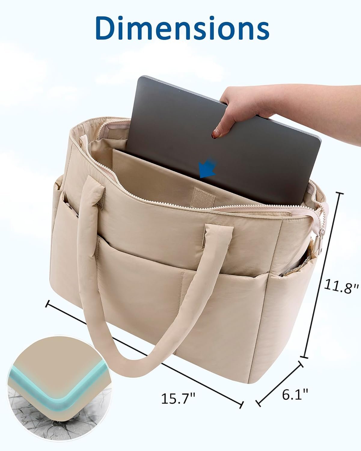 Puffer Tote Bag, Work Bags for Women with Laptop Compartment, Travel Tote with Luggage Sleeve, Quilted Bag for School - Image 5