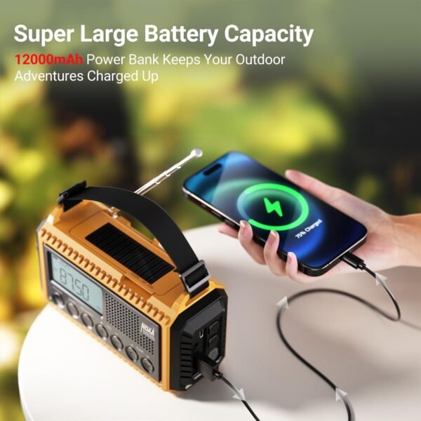 Mesqool 12000 Emergency Radio, Auto Digital Weather Radio NOAA/AM/FM/SW Battery Backup Crank with Flashlight Phone Charger, Portable Solar Powered Radio Backlit LCD Display, SOS - Image 3