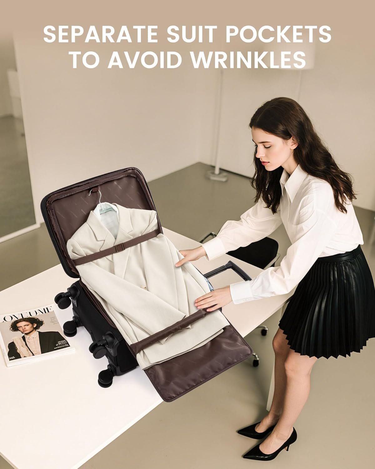 LOVEVOOK Carry on Suitcase 22x14x9 Airline Approved,20 inch Lightweight Waterproof Suitcases with 360° silent swivel wheels, TSA Lock and Compartment, Large Capacity travel Suitcase Black-White-brown - Image 2