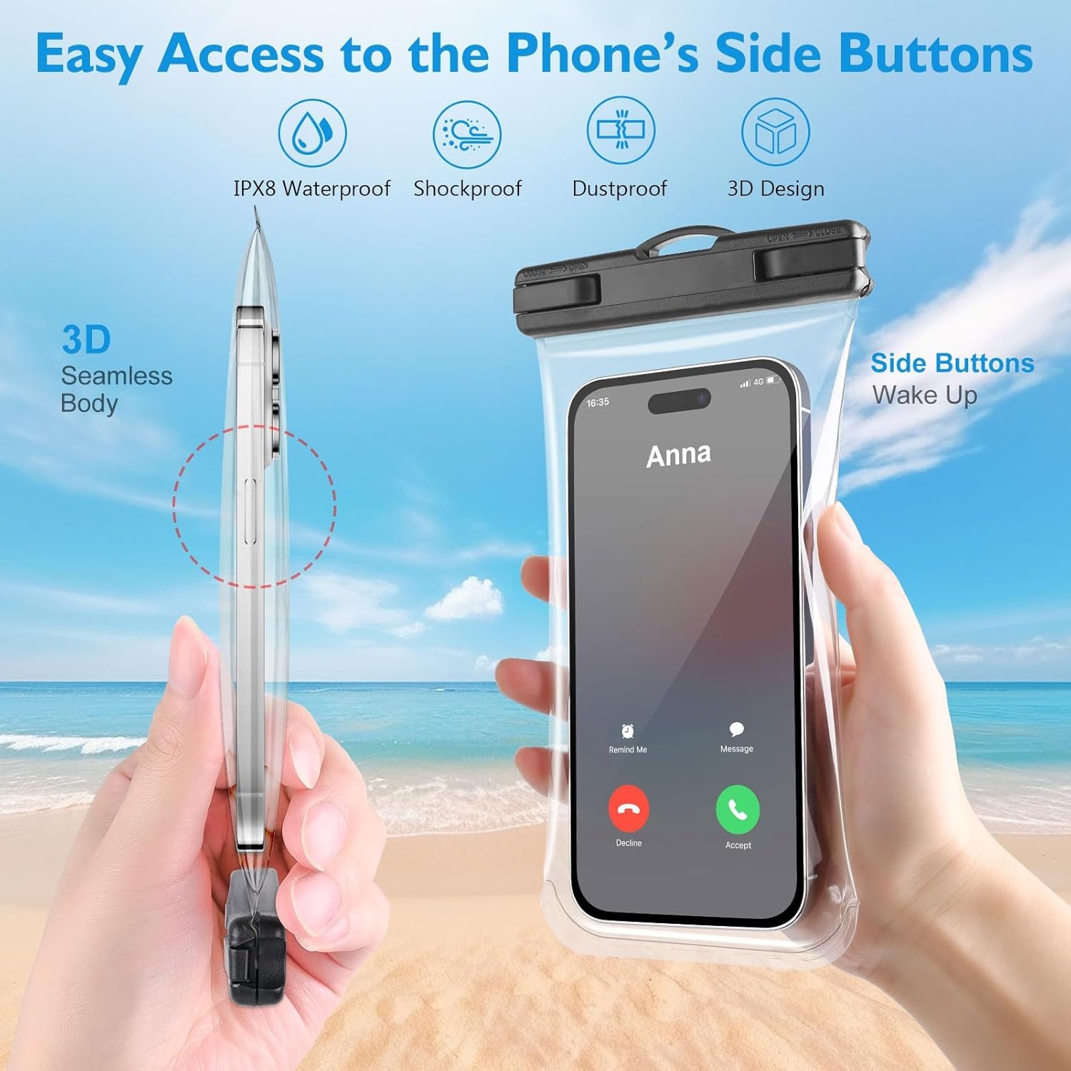 2 PCs Waterproof Phone Pouch, Clear Waterproof Phone Case for iPhone 15 Pro Max 14 13 12 11 Plus Samsung Up to 6.9'', 3D IPX8 Water Proof Cellphone Dry Bag for Snorkeling Swimming Pool Beach - Image 7