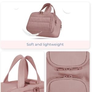 BAGSMART Travel Toiletry Bag, Lightweight Large Wide-open Travel Bag for Women, Puffy Cosmetic Makeup Bag Organizer with Handle for Accessories,Essentials, Toiletries, Dark Pink