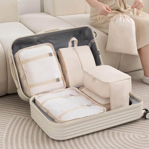 8 Pieces Mesh Packing Cubes for Travel, Luggage Packing Organizers Bags Set, Travel Essentials Suitcases Accessories with Laundry Bag, Storage Shoe Bag, Clothing Underwear Bag (Cream) - Image 5