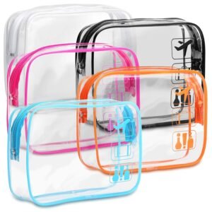 F-color TSA Approved Toiletry Bag – 5 Pack Clear Toiletry Bags Quart Size Travel Bag, Clear Cosmetic Makeup Bags for Women Men, Carry on Airport Airline Compliant Bag, 5 Colors(for age 12 or above)