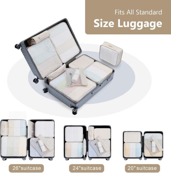 Packing Cubes for Travel - 9 Set Large Travel Cubes Luggage Organizer Bags Set With Laundry Bags/Shoe Bag/Toiletry Bag (Beige) - Image 7