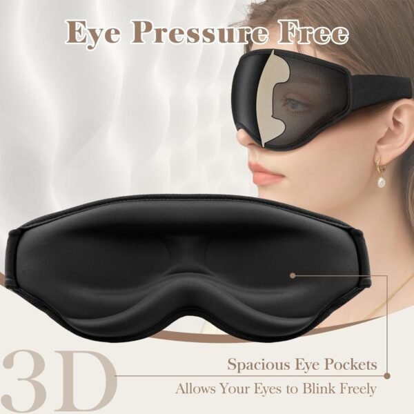 3D Cooling Eye Mask Sleep Mask for Men & Women, 100% Pressure-Free & Light Block-Out Eye Mask for Sleep with Easy Adjustable Strap, Night Eye Cover for Travel, Black - Image 3