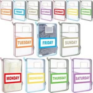Honoson 7 Pack Packing Cubes for Travel Days of Week Packing Cubes with Labels Clear Zippered Storage Bag for Travel Summer Camp Essentials