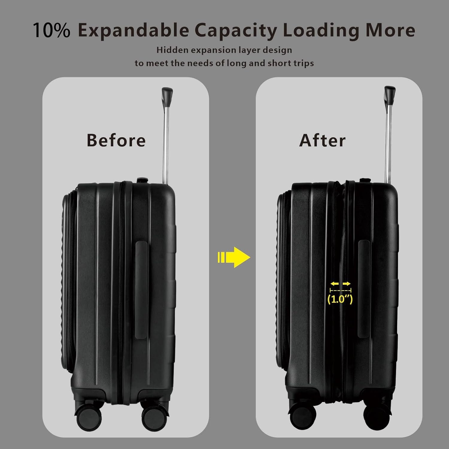 Expandable Carry On Luggage Durable Hardside Lightweight Rolling Suitcases with Spinner Wheels TSA Lock, (Black, 20-Inch) - Image 7