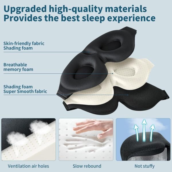 ZGGCD Sleep Mask for Side Sleeper, Light Blocking Sleeping Eye Mask for Women Men, 3D Contoured Cup Night Blindfold, Luxury Eye Cover Eyeshade with Adjustable Strap for Travel, Nap, Black - Image 5