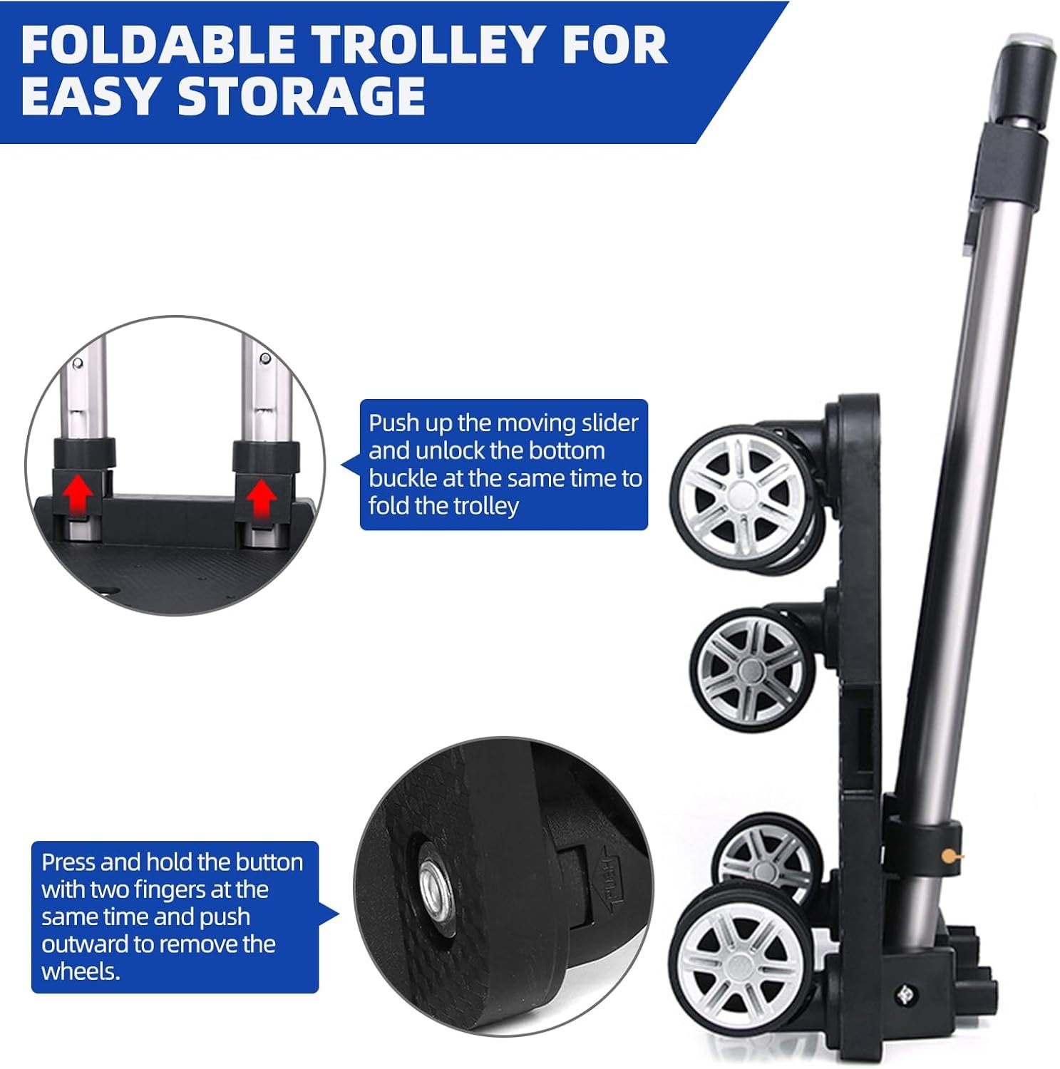 Backpack Trolley, Wheeled Folding Luggage Travel Cart Aluminum -Roller Carrier for Backpack/Schoolbag/Boxes(5 Wheels Detachable) - Image 5