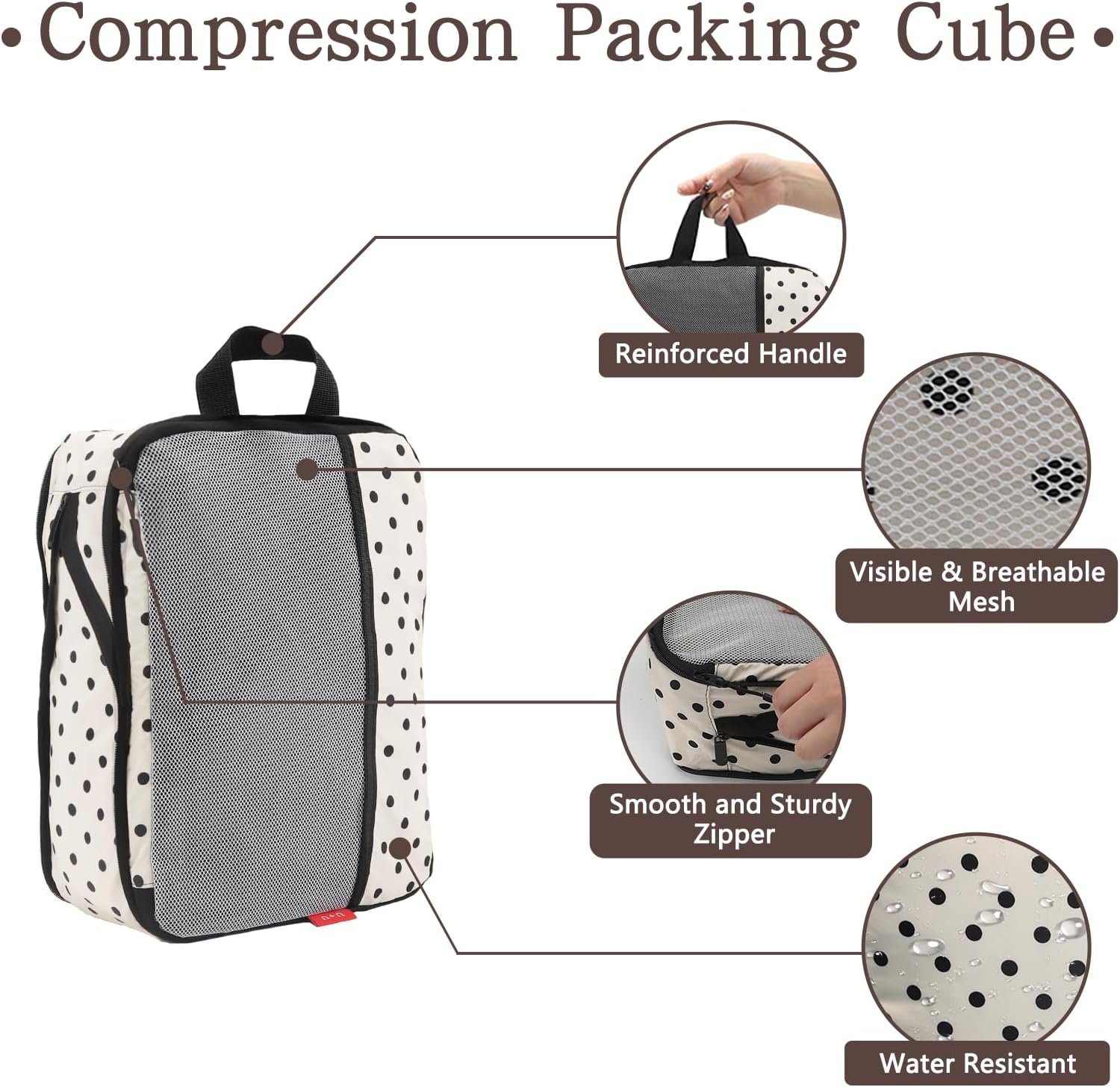 U+U 4 Set Compression Packing Cubes - Ultralight Travel Organizers with Laundry Bag, Space-Saving Suitcase Organizer, Expandable Packing Cubes for Travel, Business Trip and Family Vacation (Polka Dot) - Image 2