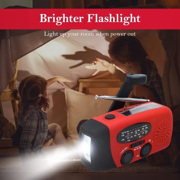 Emergency Hand Crank Radio with LED Flashlight for Emergency, AM/FM NOAA Portable Weather Radio with 2000mAh Power Bank Phone Charger, USB Charged & Solar Power for Camping, Emergency - Image 6