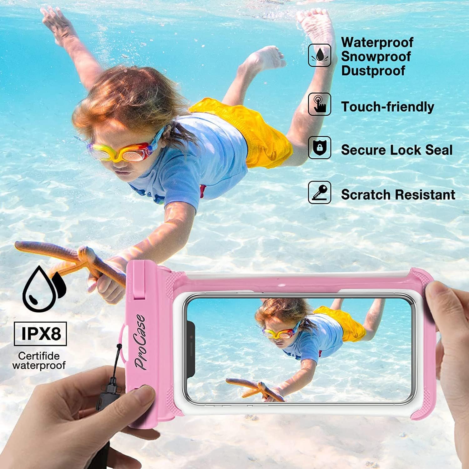 ProCase 2 Pack Waterproof Phone Pouch, Underwater Phone Case Up to 7", Dry Bag for iPhone 16 15 14 13 Pro Plus Max, Galaxy S24 S23 S22 Ultra Pixel, Beach Essentials -Pink & Black - Image 3