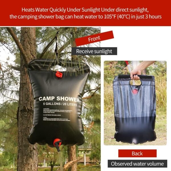 DkOvn Solar Shower Bag, 1/2/4 Pack 5 Gallons/20L Camping Shower Bag, Portable Shower Bag with Removable Hose and On-Off Switchable Shower Head for Camping Beach Swimming Outdoor Traveling - Image 3