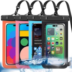 Up to 8.3″ 4 Pack Multicolor Universal Waterproof Phone Pouch, Large Phone Waterproof Case Dry Bag,Protection Level: IP68,Outdoor Sports for Apple iPhone,Samsung,and More,Black,Blue,Pink,Orange