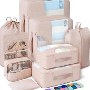 Veken 8 Set Packing Cubes for Travel, Beach Vacation Essentials Accessories for Cruise Ship, Suitcase Organizer Bags for Luggage with Hanging Toiletry & Shoe Bag, Birthday Gifts for Women Mom Her