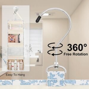 Hanging Toiletry Bag, Travel Toiletries Bag with Hanging Hook, Water Resistant Makeup Cosmetic Organizer for Full Sized Container, Shampoo, Portable Wash Bag for Travel Size Essentials – Blue Flower