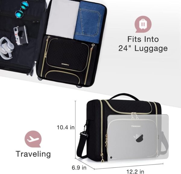 BAGSMART Toiletry Bag, Travel Toiletry Bag for Women, Water-resistant Cosmetic Makeup Bag, Large Capacity Door Room Essentials Travel Organizer for Full Sized Toiletries and Cosmetics, Black - Image 6